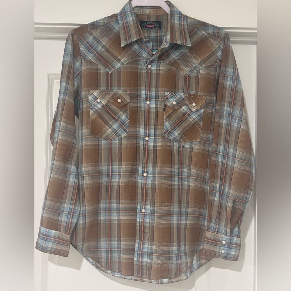 Levi's Vintage 70s Big E Men’s Western Plaid Shirt with Pearl Snap Buttons - Picture 2 of 8